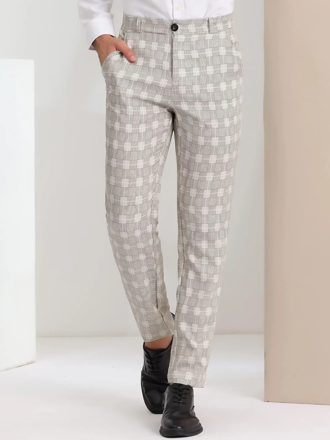 Lars Amadeus Men's Classic Plaid Dress Pants Flat Front Checked Office Prom Trousers