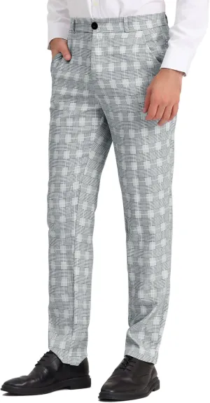 Lars Amadeus Men's Classic Plaid Dress Pants Flat Front Checked Office Prom Trousers
