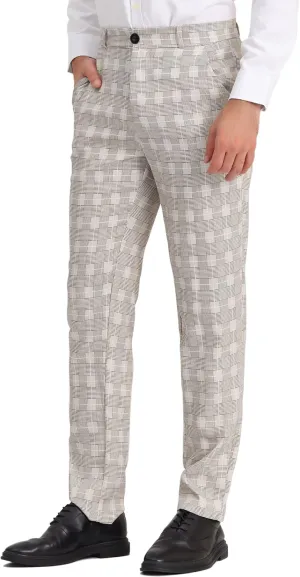 Lars Amadeus Men's Classic Plaid Dress Pants Flat Front Checked Office Prom Trousers