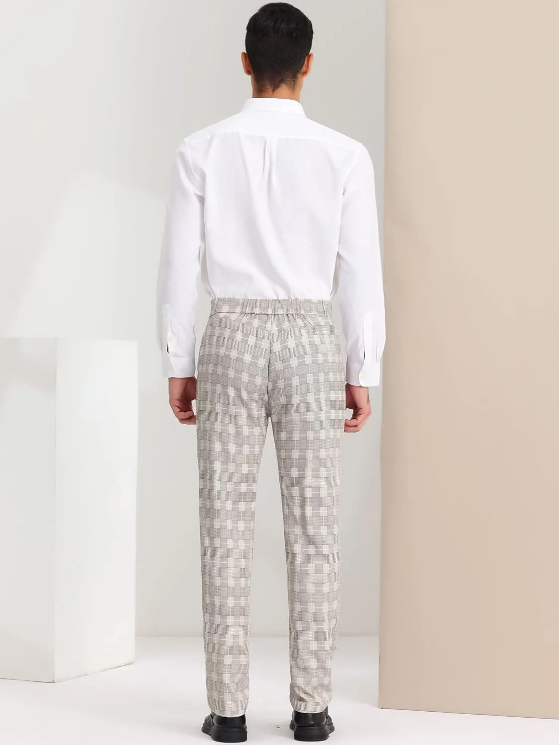 Lars Amadeus Men's Classic Plaid Dress Pants Flat Front Checked Office Prom Trousers