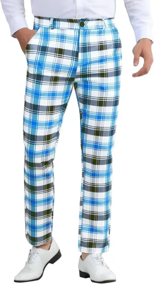 Lars Amadeus Men's Classic Plaid Dress Pants Flat Front Checked Office Prom Trousers