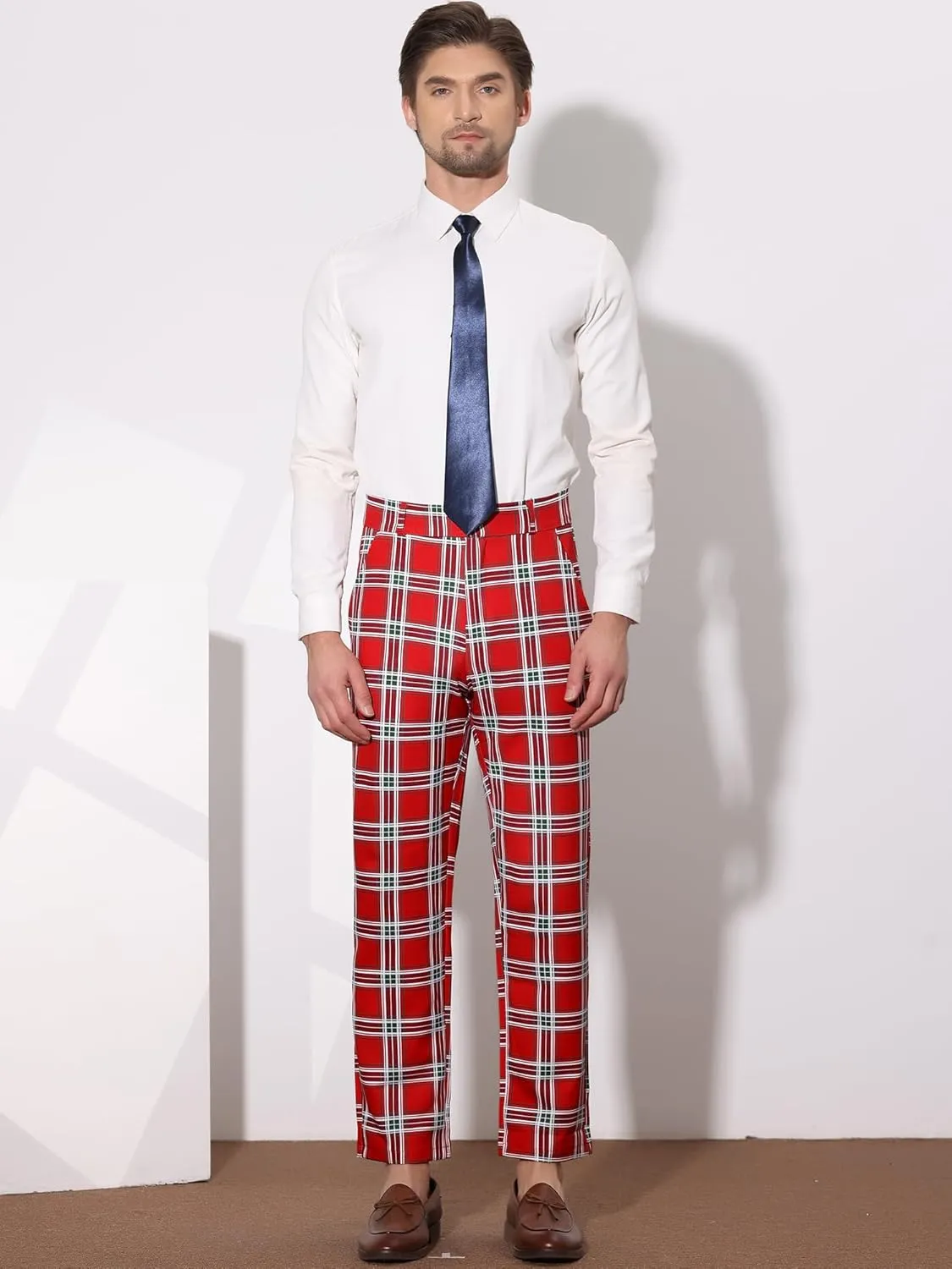 Lars Amadeus Men's Classic Plaid Dress Pants Flat Front Checked Office Prom Trousers