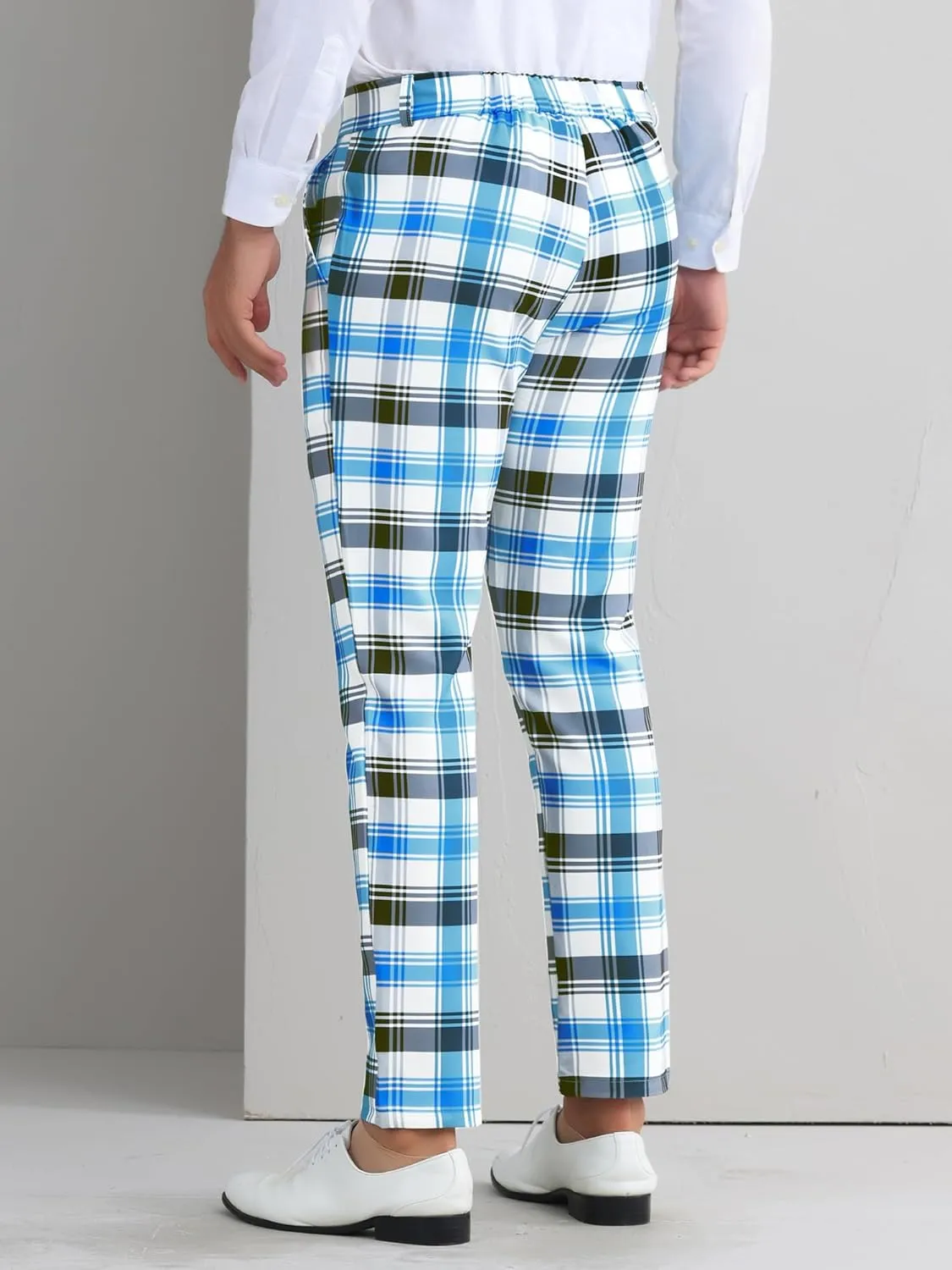 Lars Amadeus Men's Classic Plaid Dress Pants Flat Front Checked Office Prom Trousers