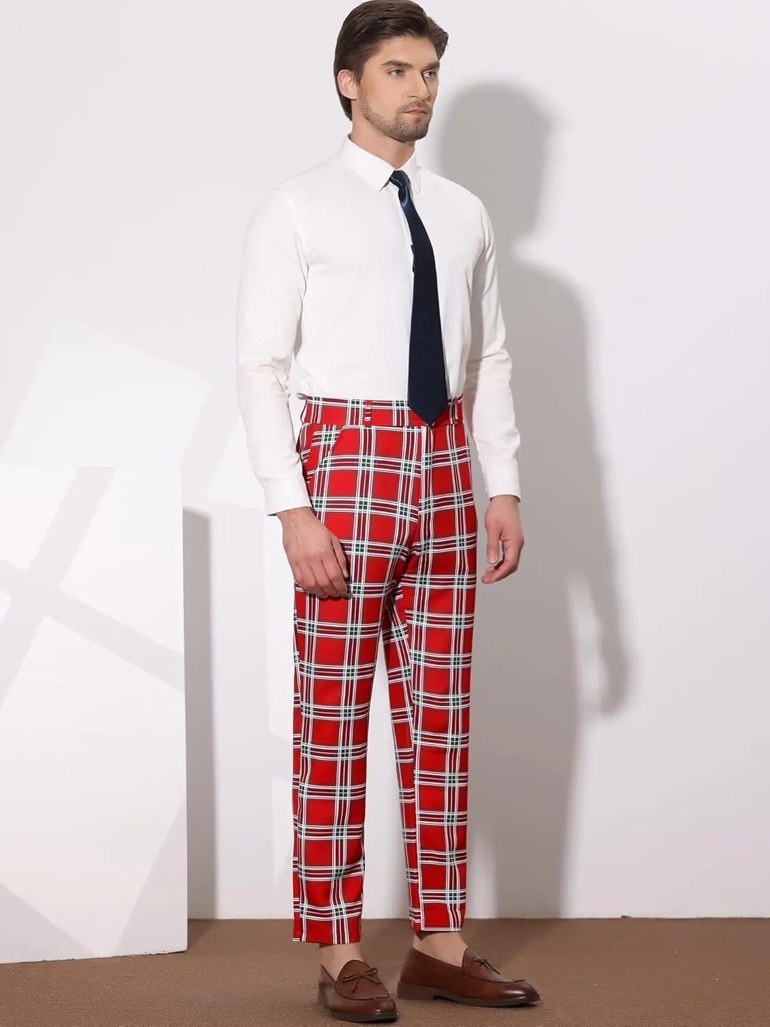 Lars Amadeus Men's Classic Plaid Dress Pants Flat Front Checked Office Prom Trousers