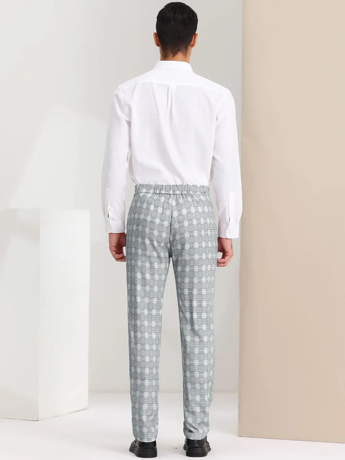 Lars Amadeus Men's Classic Plaid Dress Pants Flat Front Checked Office Prom Trousers