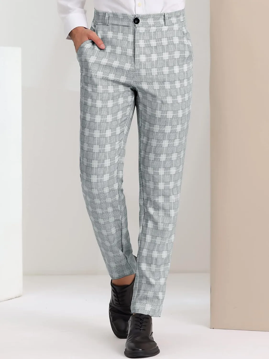 Lars Amadeus Men's Classic Plaid Dress Pants Flat Front Checked Office Prom Trousers