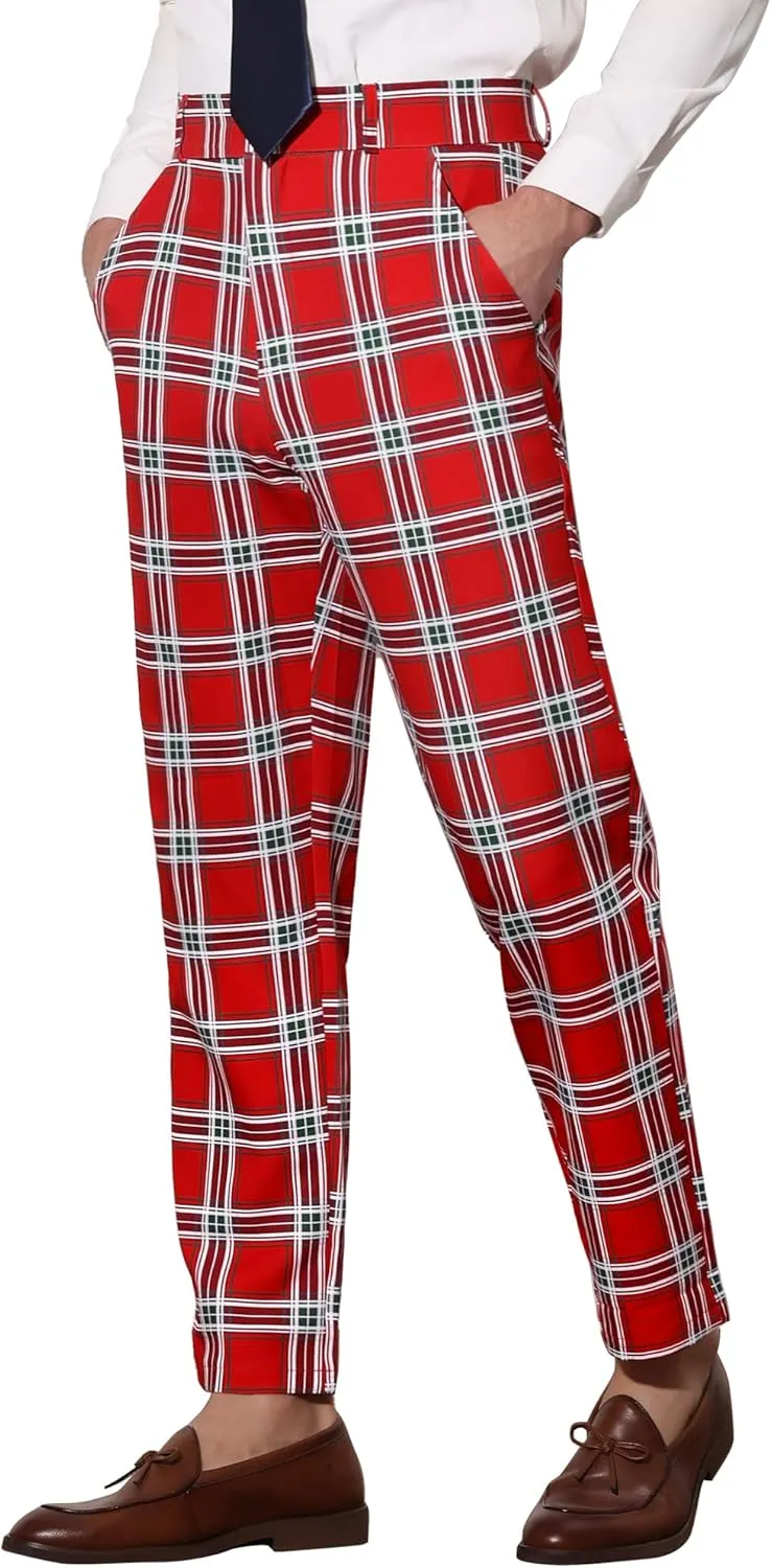 Lars Amadeus Men's Classic Plaid Dress Pants Flat Front Checked Office Prom Trousers