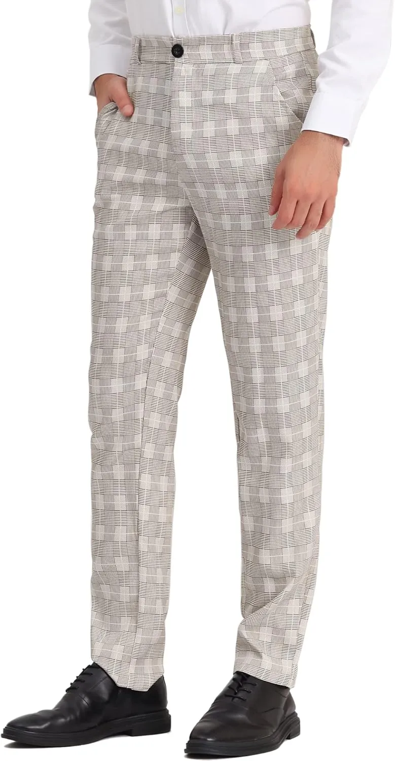 Lars Amadeus Men's Classic Plaid Dress Pants Flat Front Checked Office Prom Trousers
