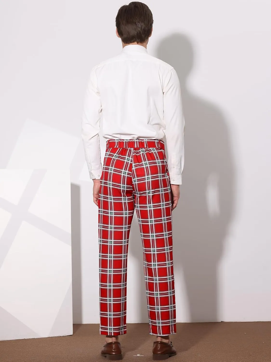 Lars Amadeus Men's Classic Plaid Dress Pants Flat Front Checked Office Prom Trousers