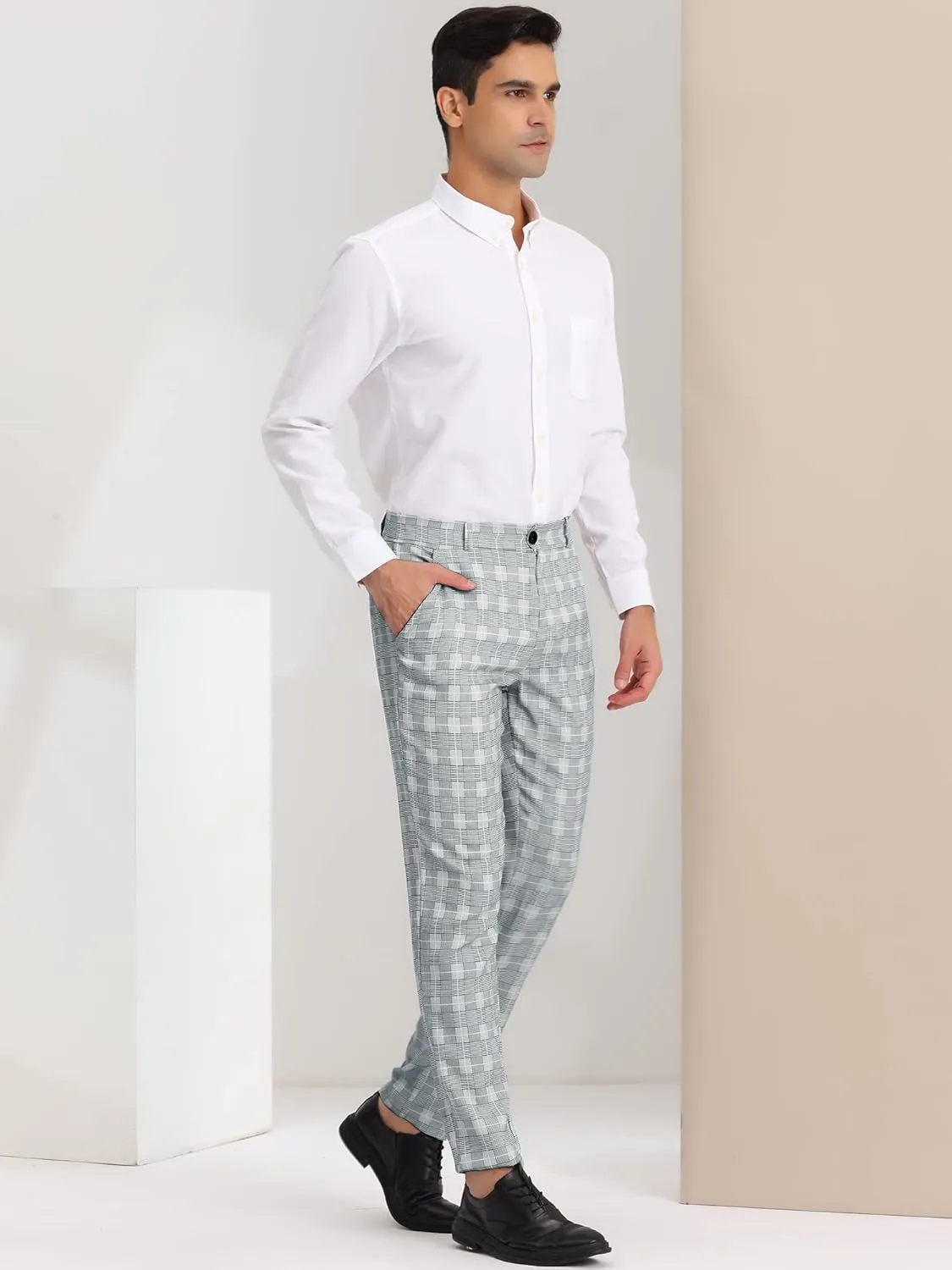 Lars Amadeus Men's Classic Plaid Dress Pants Flat Front Checked Office Prom Trousers