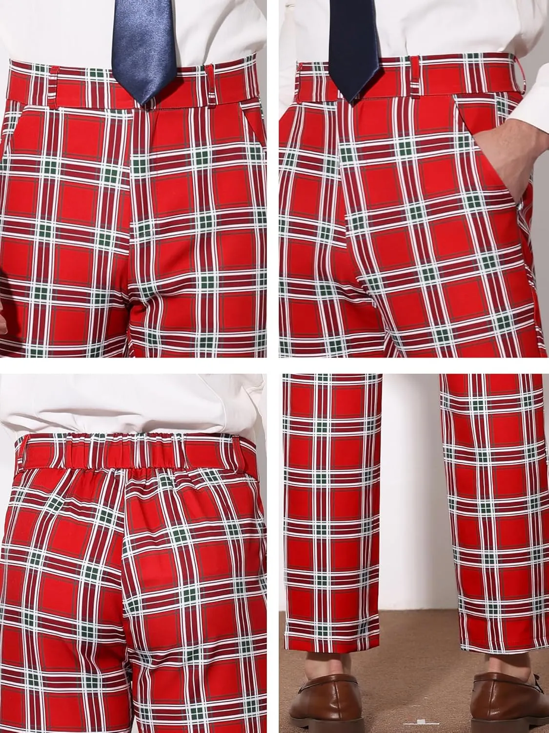 Lars Amadeus Men's Classic Plaid Dress Pants Flat Front Checked Office Prom Trousers