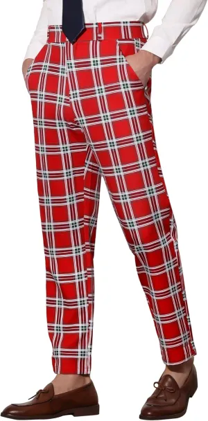 Lars Amadeus Men's Classic Plaid Dress Pants Flat Front Checked Office Prom Trousers