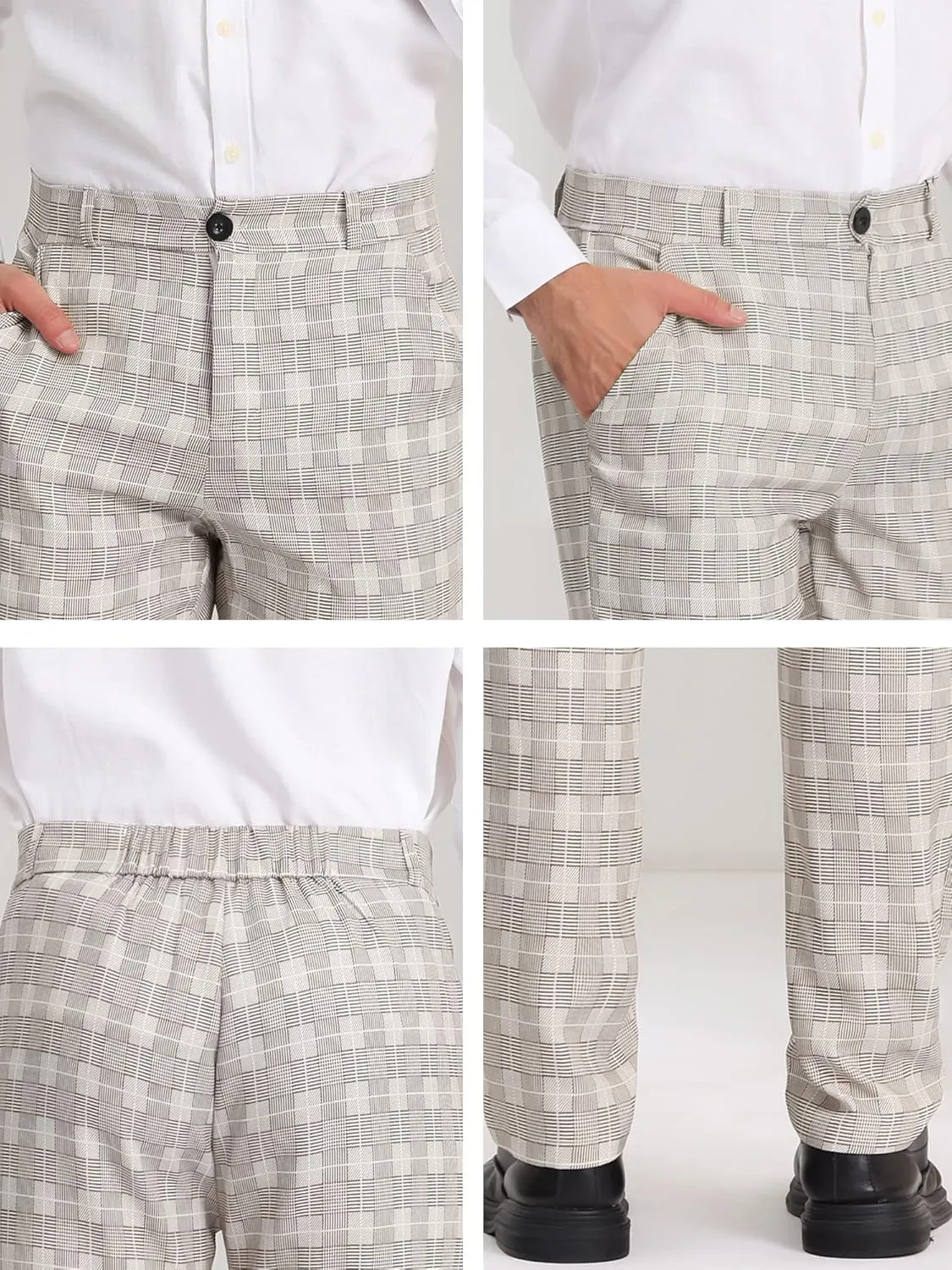 Lars Amadeus Men's Classic Plaid Dress Pants Flat Front Checked Office Prom Trousers