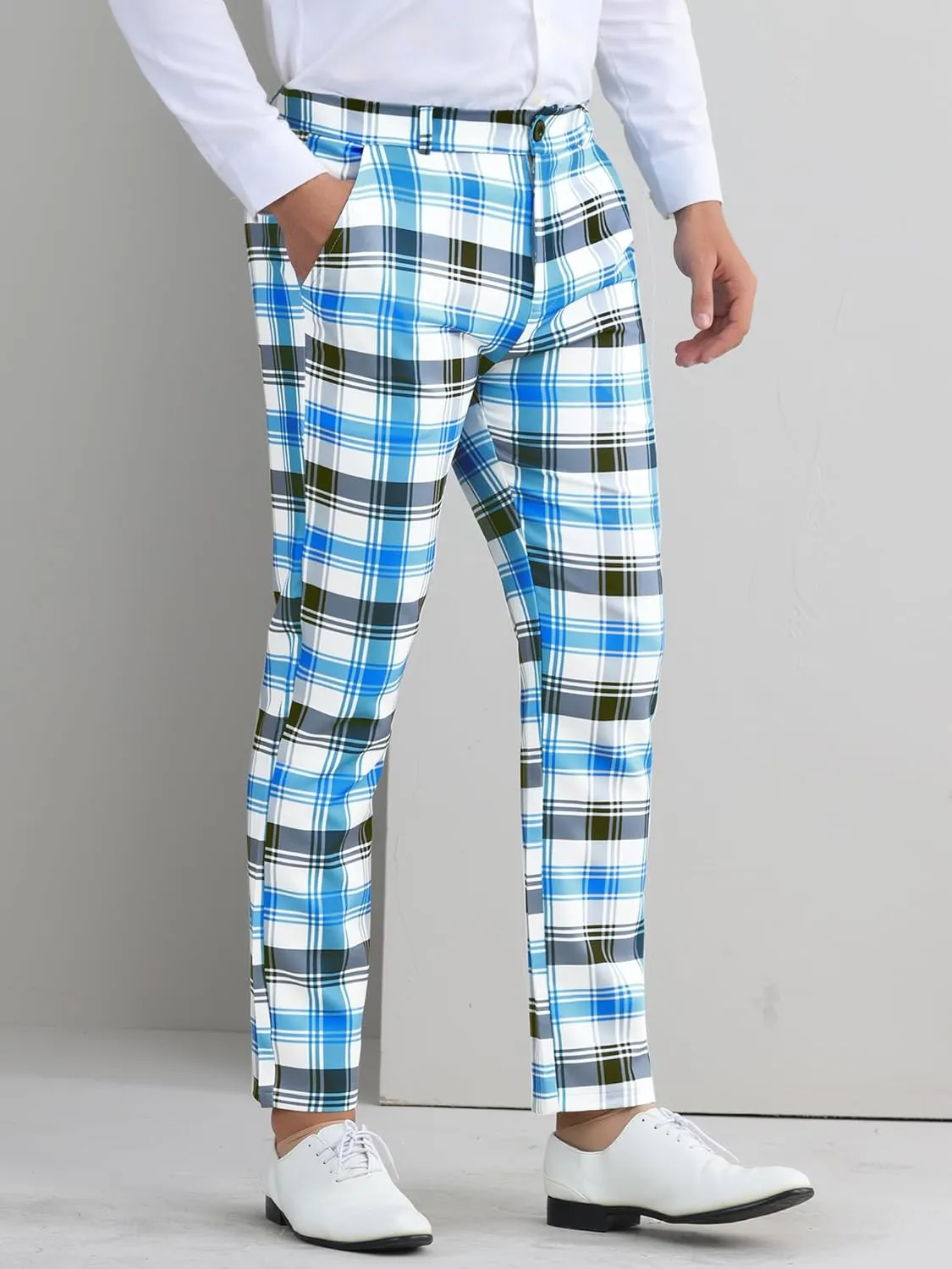 Lars Amadeus Men's Classic Plaid Dress Pants Flat Front Checked Office Prom Trousers