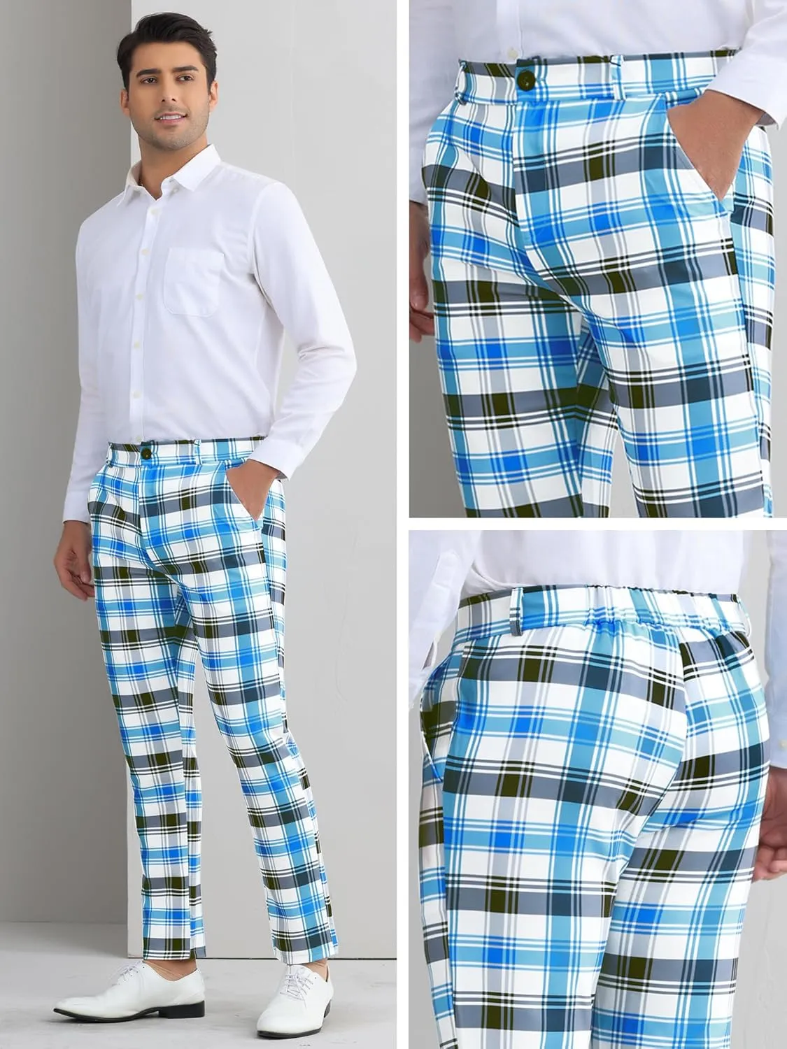 Lars Amadeus Men's Classic Plaid Dress Pants Flat Front Checked Office Prom Trousers