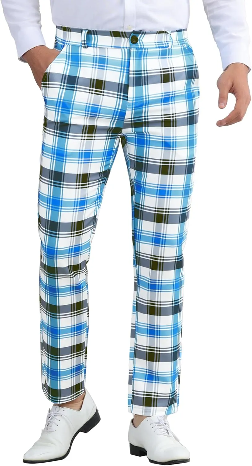 Lars Amadeus Men's Classic Plaid Dress Pants Flat Front Checked Office Prom Trousers