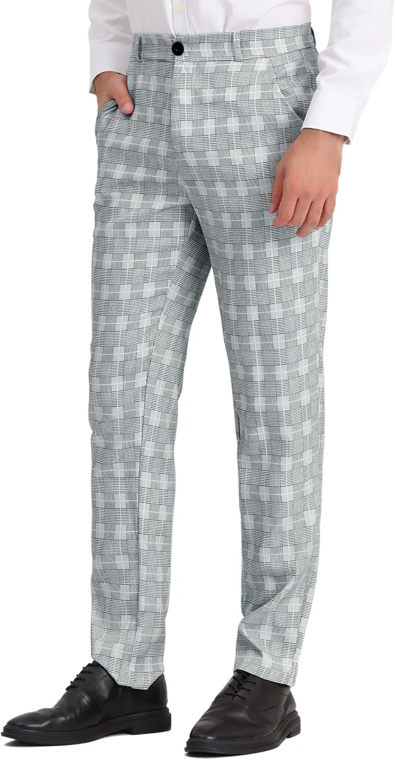 Lars Amadeus Men's Classic Plaid Dress Pants Flat Front Checked Office Prom Trousers