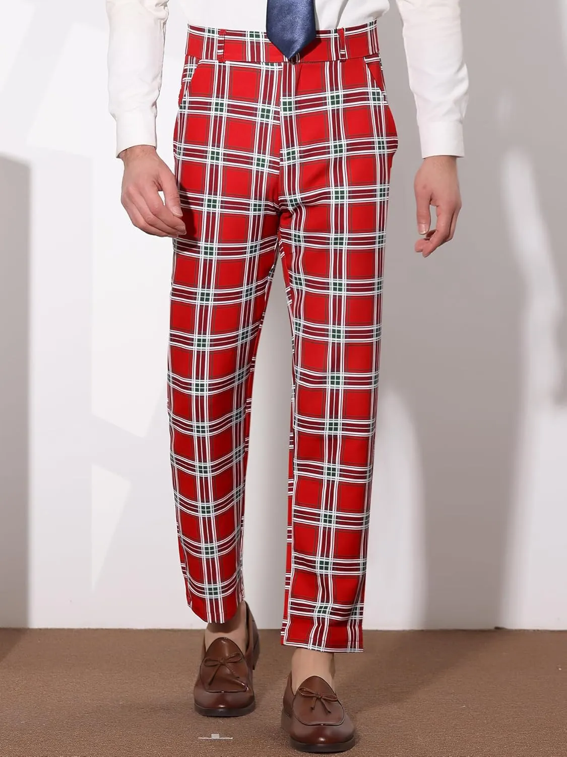 Lars Amadeus Men's Classic Plaid Dress Pants Flat Front Checked Office Prom Trousers