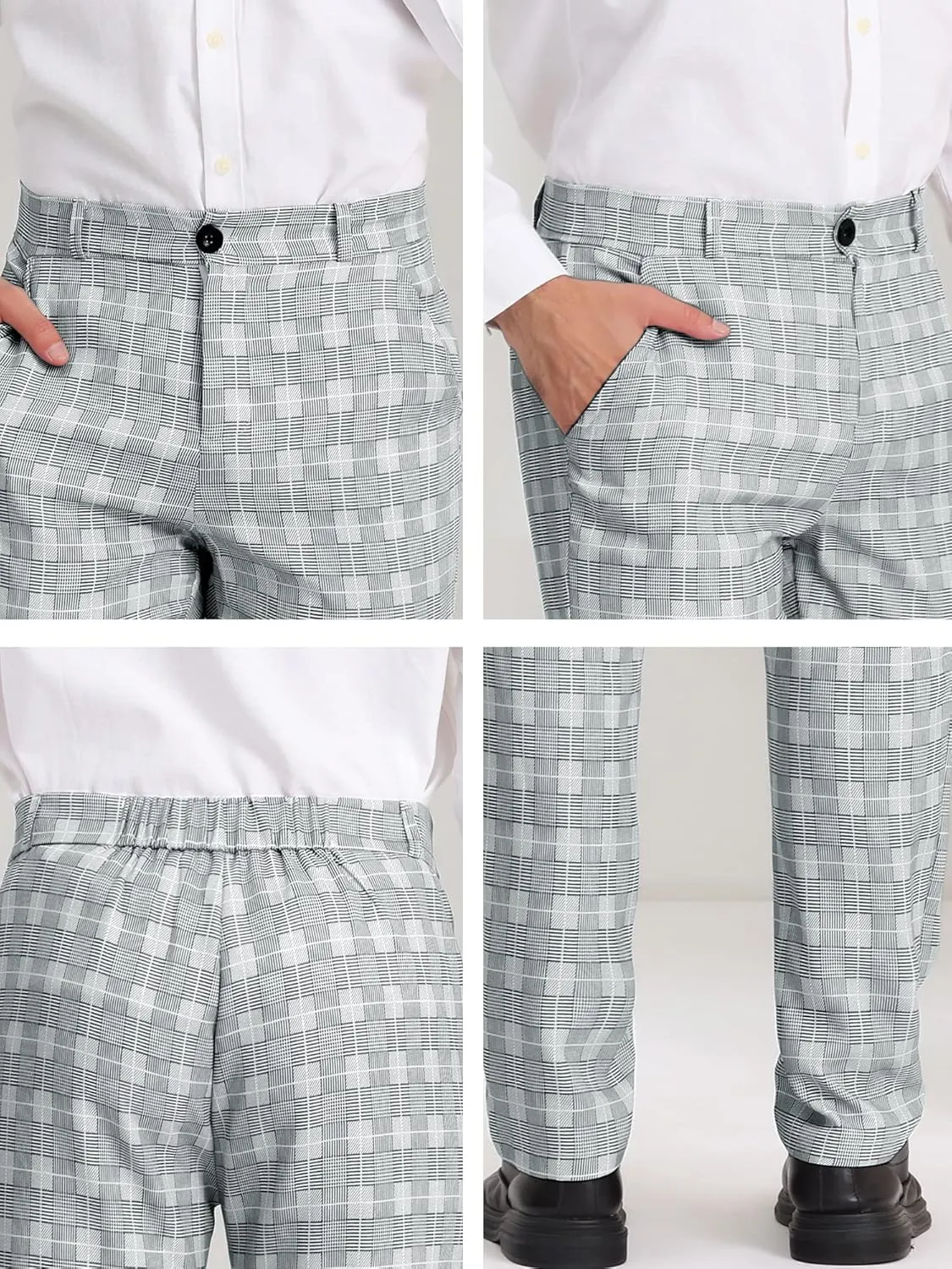 Lars Amadeus Men's Classic Plaid Dress Pants Flat Front Checked Office Prom Trousers
