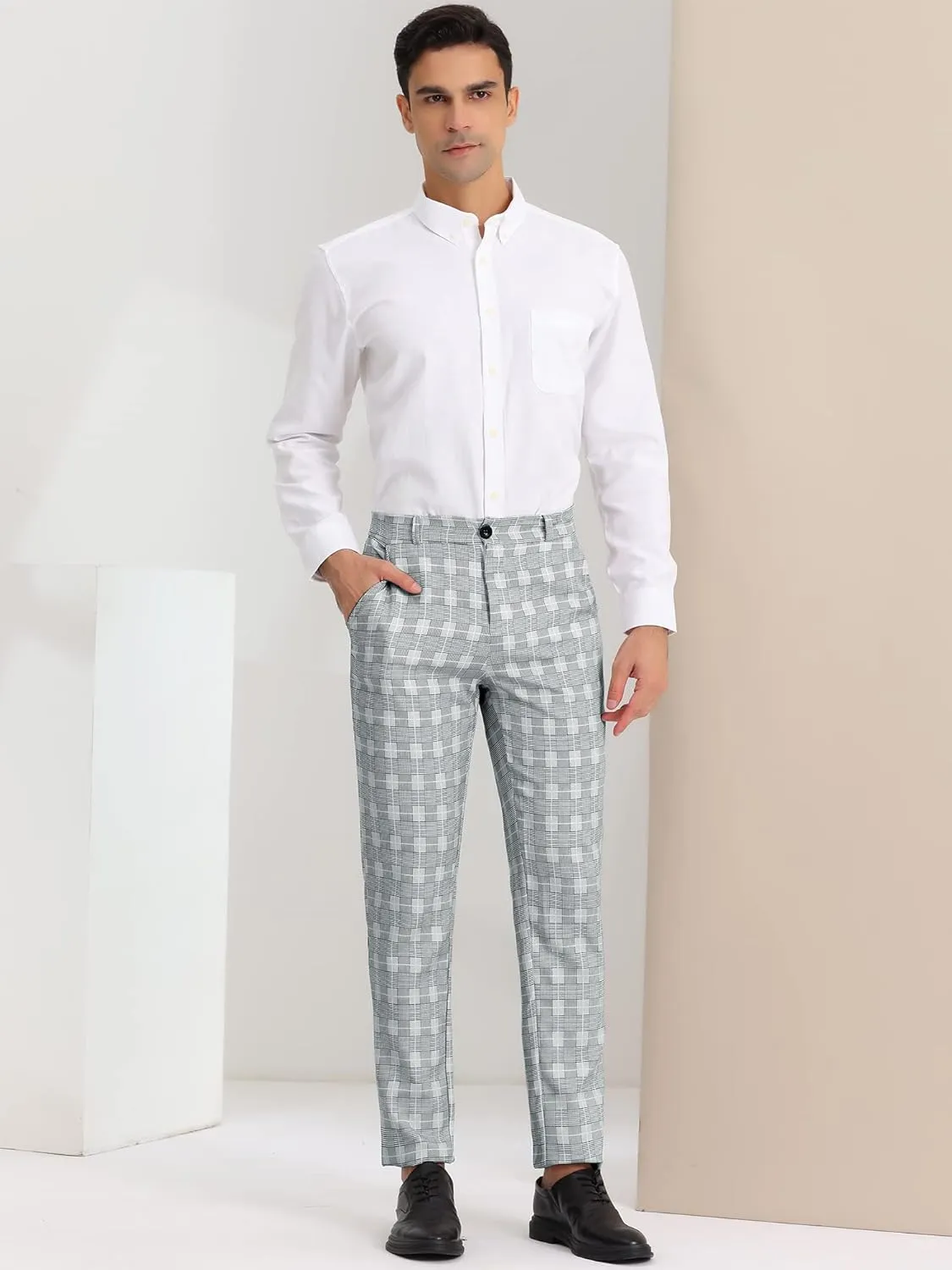 Lars Amadeus Men's Classic Plaid Dress Pants Flat Front Checked Office Prom Trousers