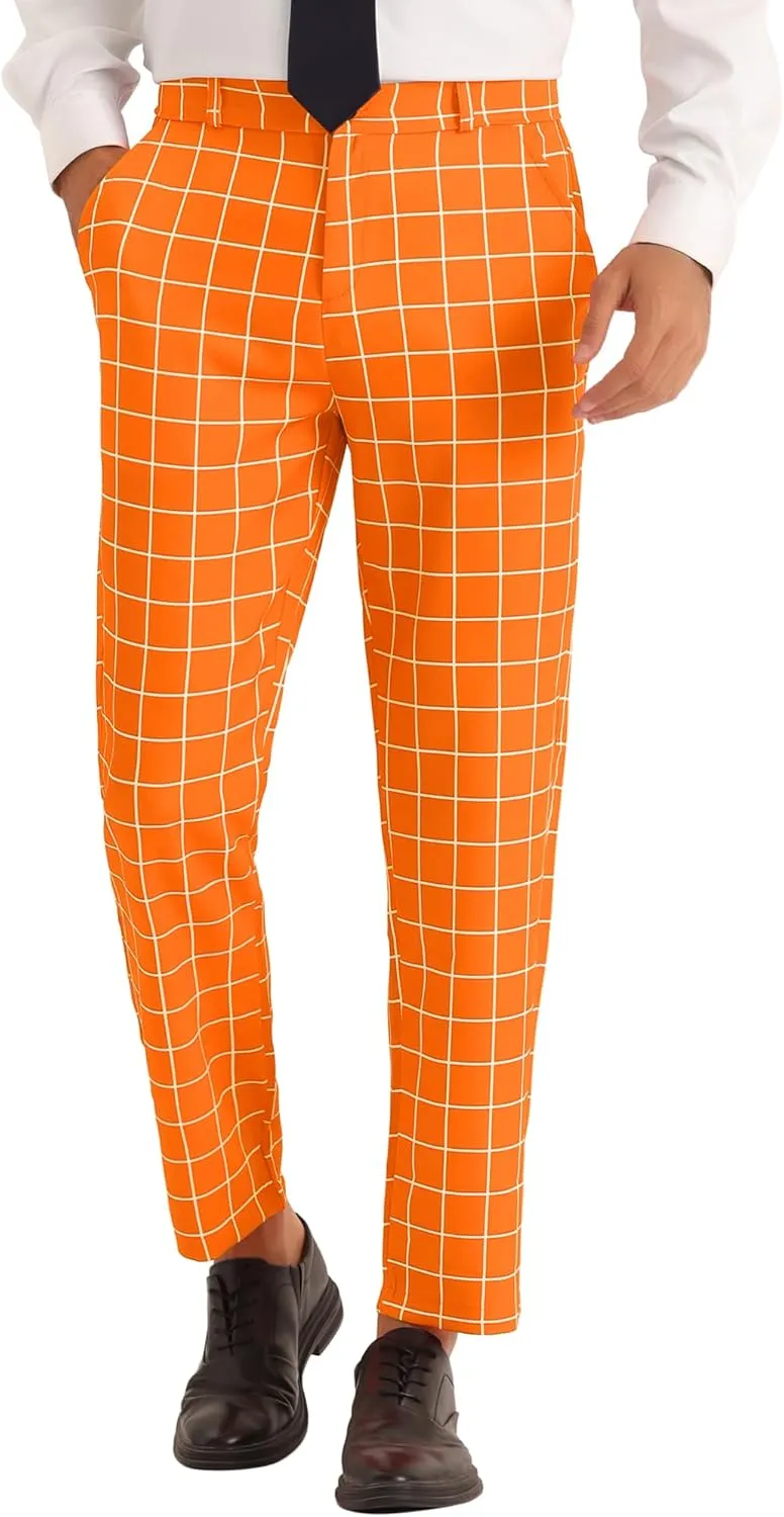 Lars Amadeus Plaid Pants for Men's Flat Front Colorful Checked Printed Dress Trousers