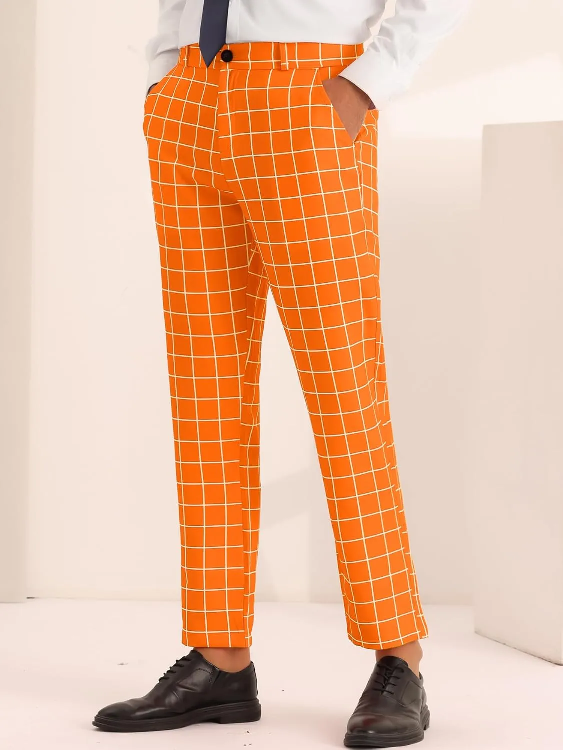 Lars Amadeus Plaid Pants for Men's Flat Front Colorful Checked Printed Dress Trousers