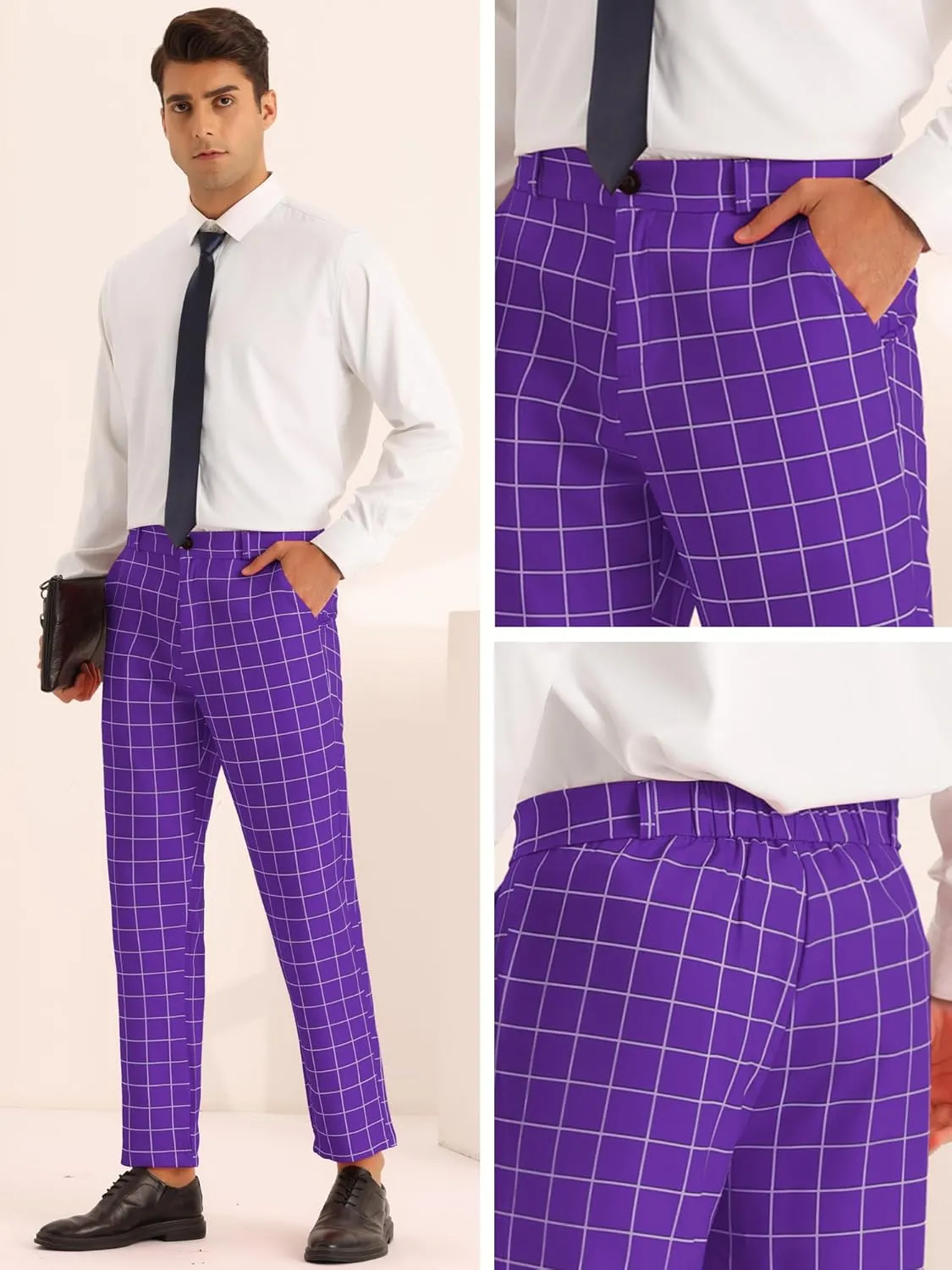 Lars Amadeus Plaid Pants for Men's Flat Front Colorful Checked Printed Dress Trousers
