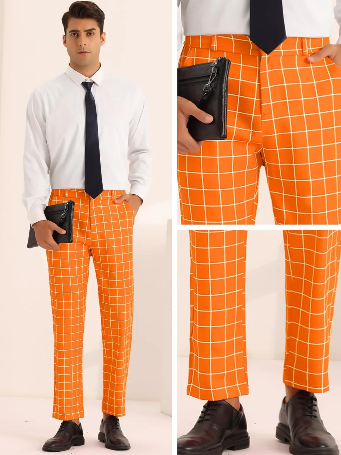Lars Amadeus Plaid Pants for Men's Flat Front Colorful Checked Printed Dress Trousers