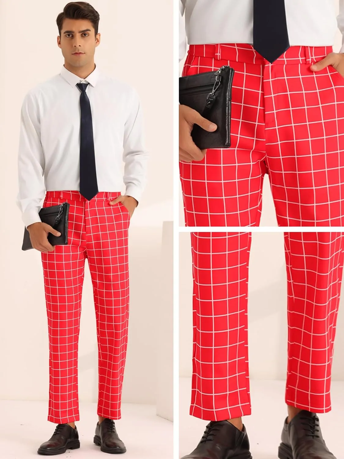 Lars Amadeus Plaid Pants for Men's Flat Front Colorful Checked Printed Dress Trousers