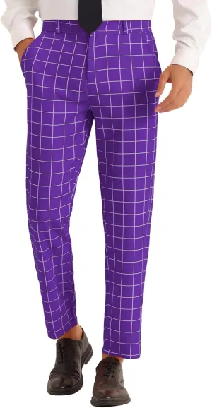 Lars Amadeus Plaid Pants for Men's Flat Front Colorful Checked Printed Dress Trousers