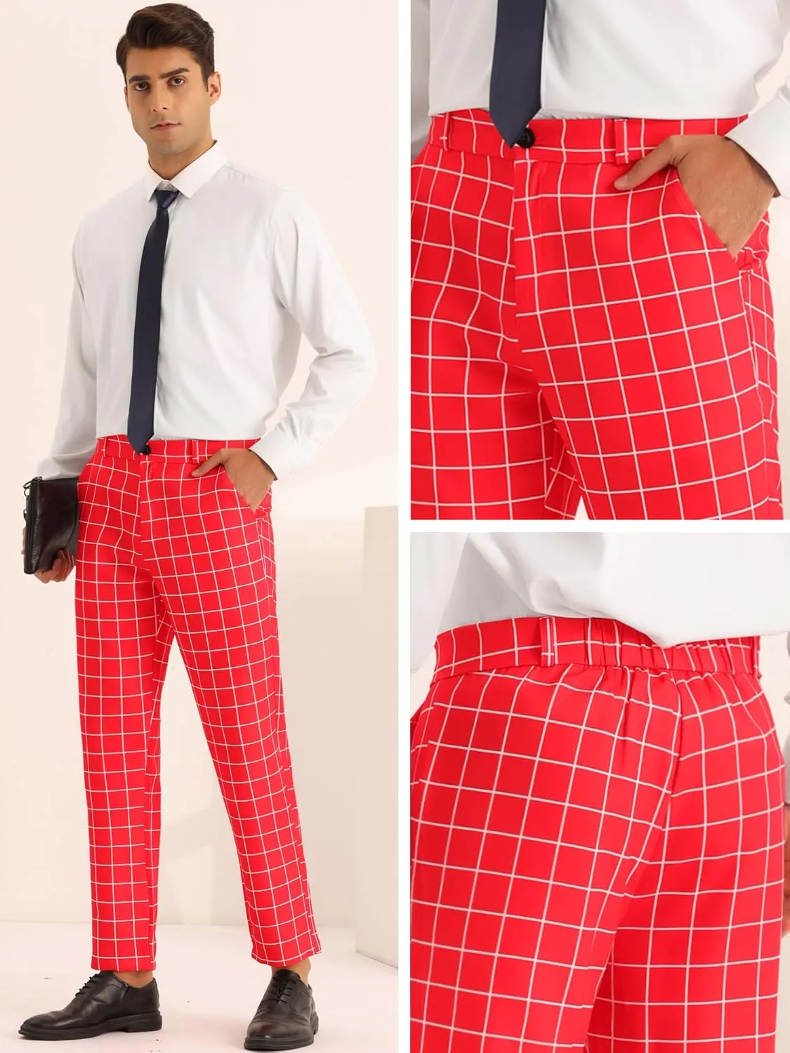 Lars Amadeus Plaid Pants for Men's Flat Front Colorful Checked Printed Dress Trousers