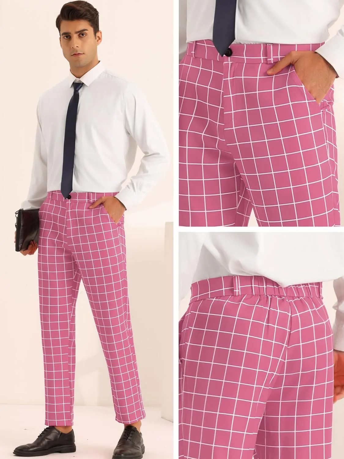 Lars Amadeus Plaid Pants for Men's Flat Front Colorful Checked Printed Dress Trousers