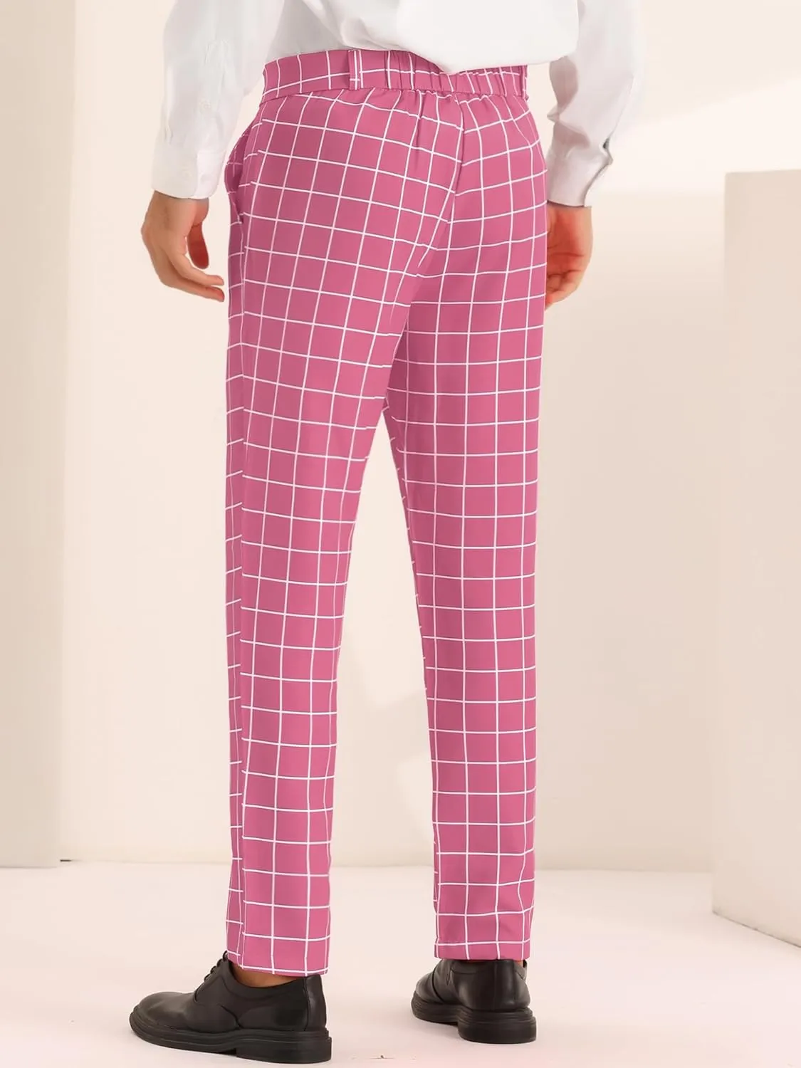 Lars Amadeus Plaid Pants for Men's Flat Front Colorful Checked Printed Dress Trousers