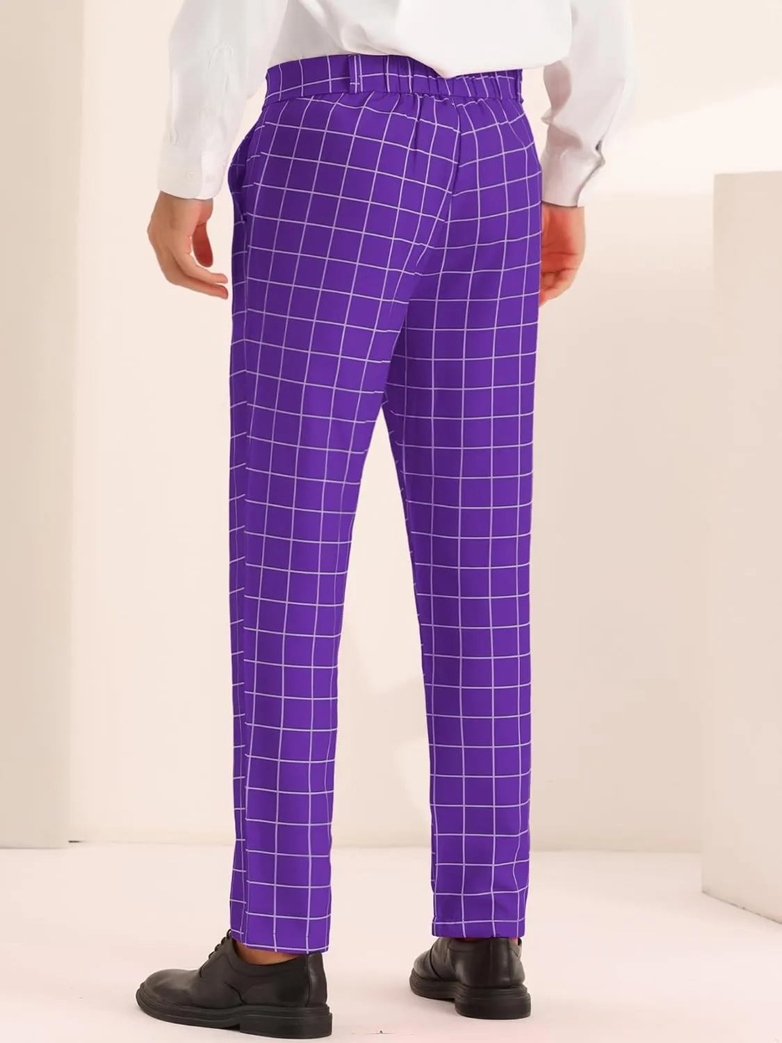 Lars Amadeus Plaid Pants for Men's Flat Front Colorful Checked Printed Dress Trousers