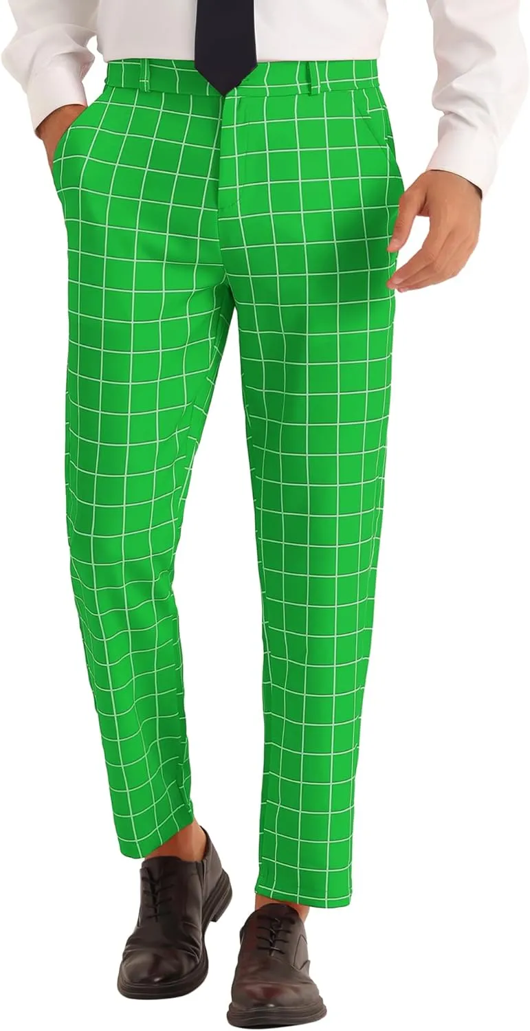 Lars Amadeus Plaid Pants for Men's Flat Front Colorful Checked Printed Dress Trousers