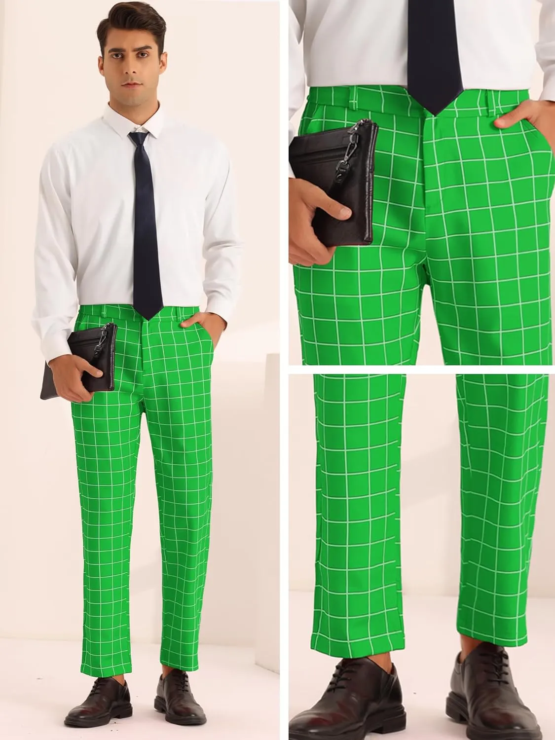 Lars Amadeus Plaid Pants for Men's Flat Front Colorful Checked Printed Dress Trousers