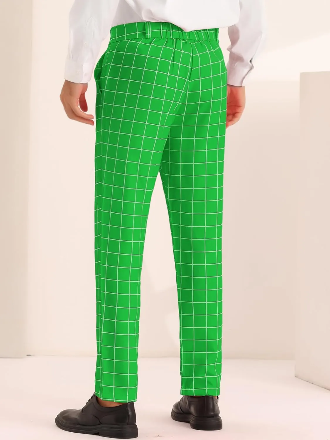 Lars Amadeus Plaid Pants for Men's Flat Front Colorful Checked Printed Dress Trousers
