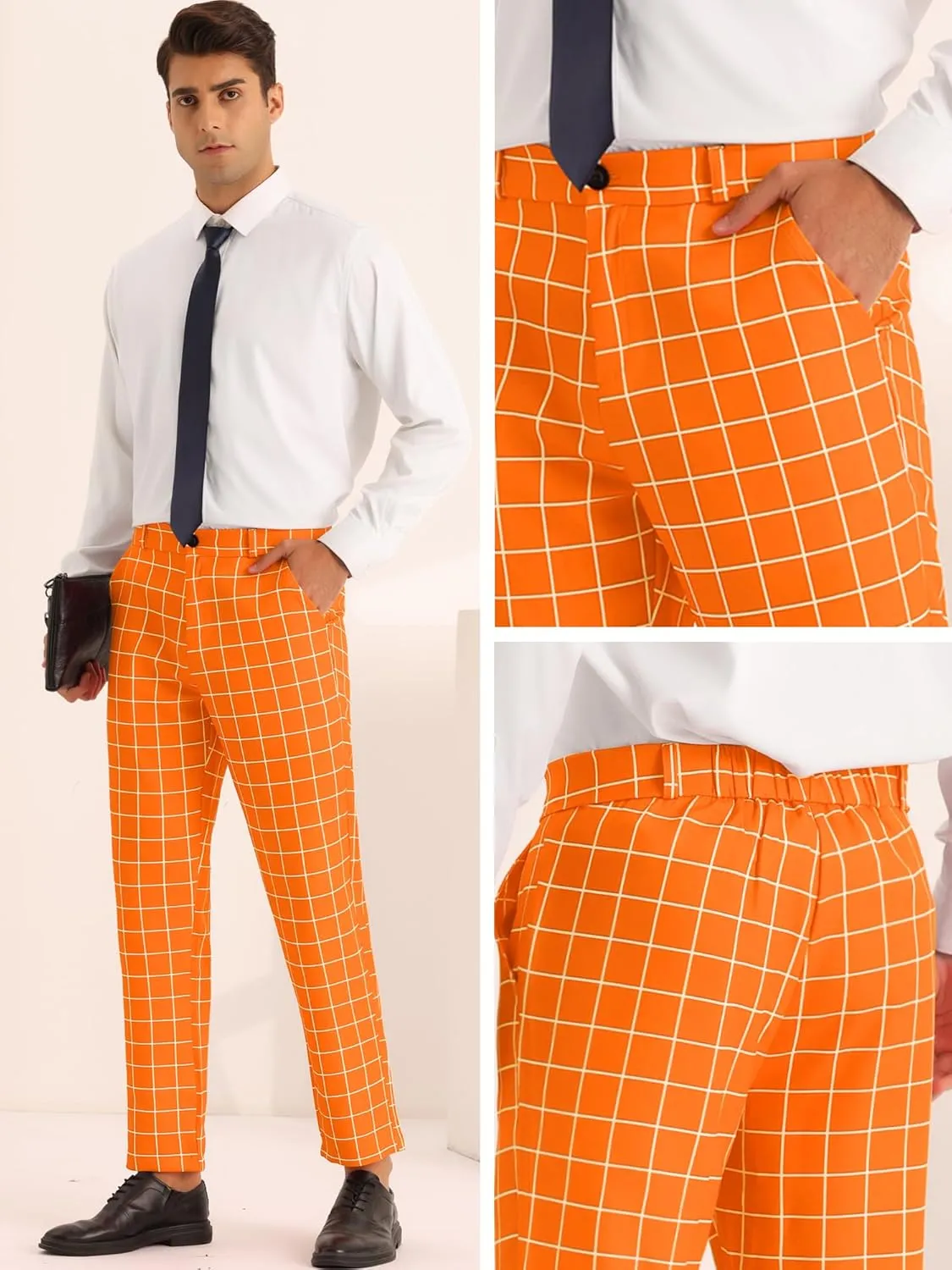 Lars Amadeus Plaid Pants for Men's Flat Front Colorful Checked Printed Dress Trousers