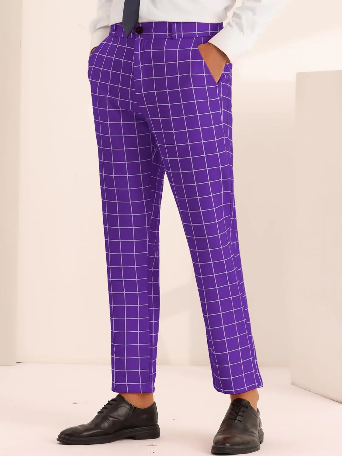 Lars Amadeus Plaid Pants for Men's Flat Front Colorful Checked Printed Dress Trousers