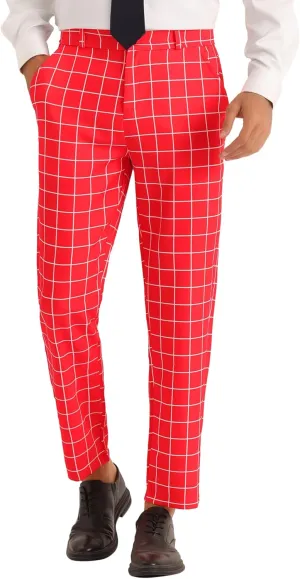 Lars Amadeus Plaid Pants for Men's Flat Front Colorful Checked Printed Dress Trousers