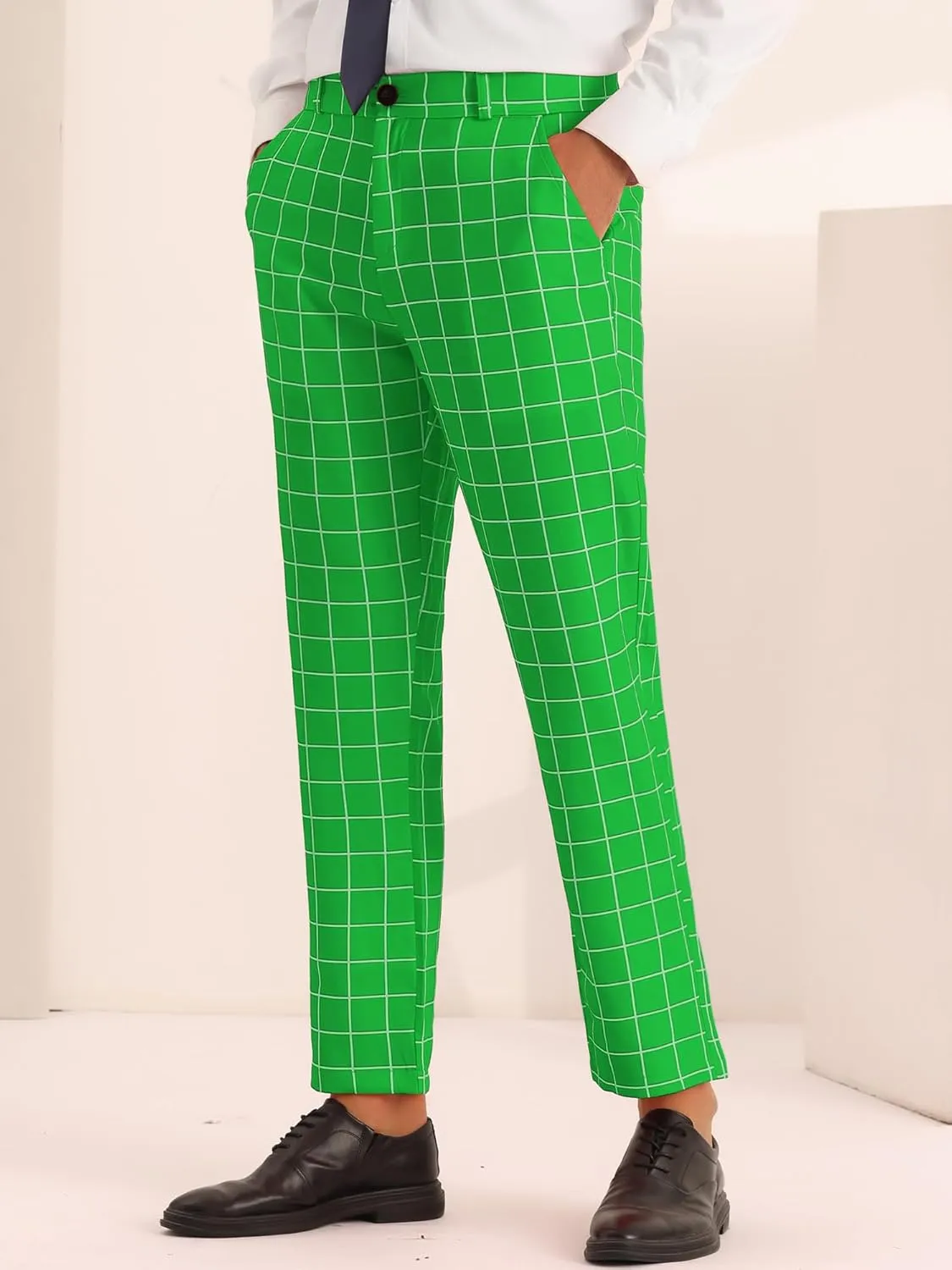 Lars Amadeus Plaid Pants for Men's Flat Front Colorful Checked Printed Dress Trousers
