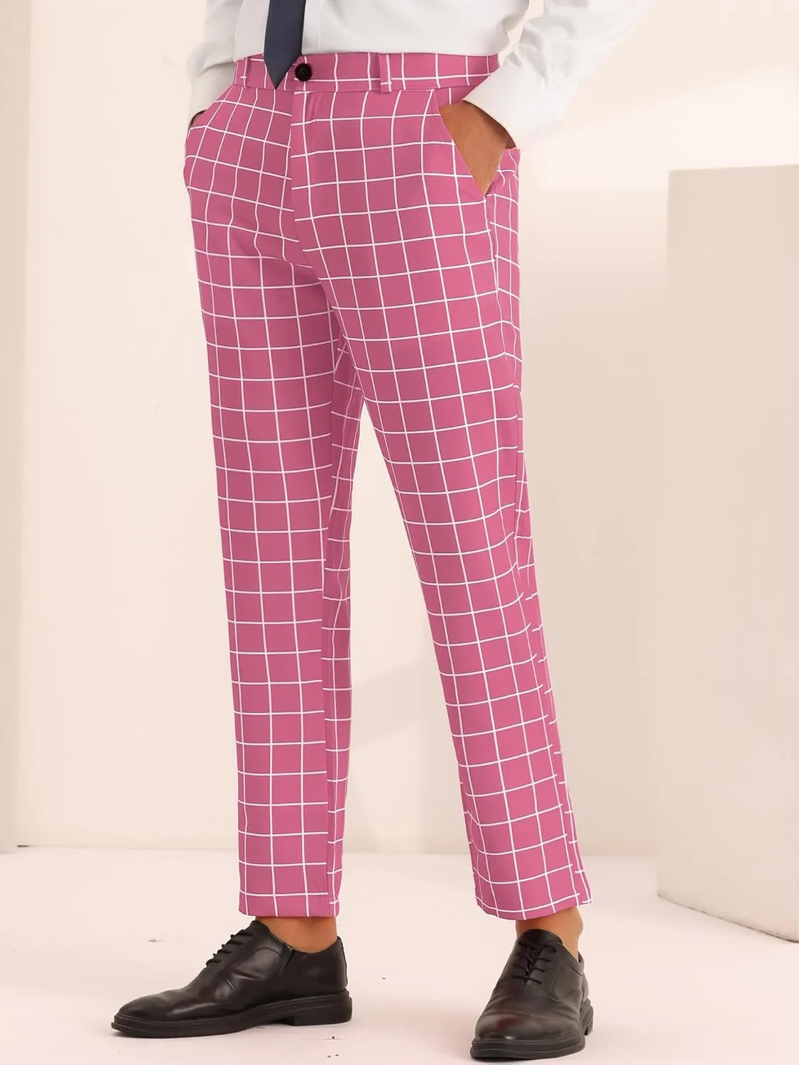 Lars Amadeus Plaid Pants for Men's Flat Front Colorful Checked Printed Dress Trousers