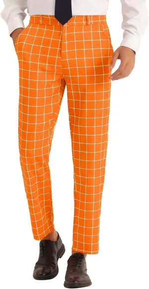 Lars Amadeus Plaid Pants for Men's Flat Front Colorful Checked Printed Dress Trousers