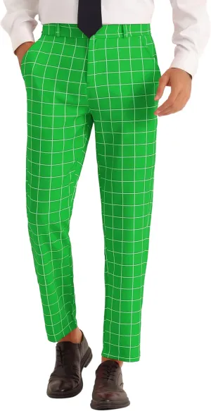 Lars Amadeus Plaid Pants for Men's Flat Front Colorful Checked Printed Dress Trousers