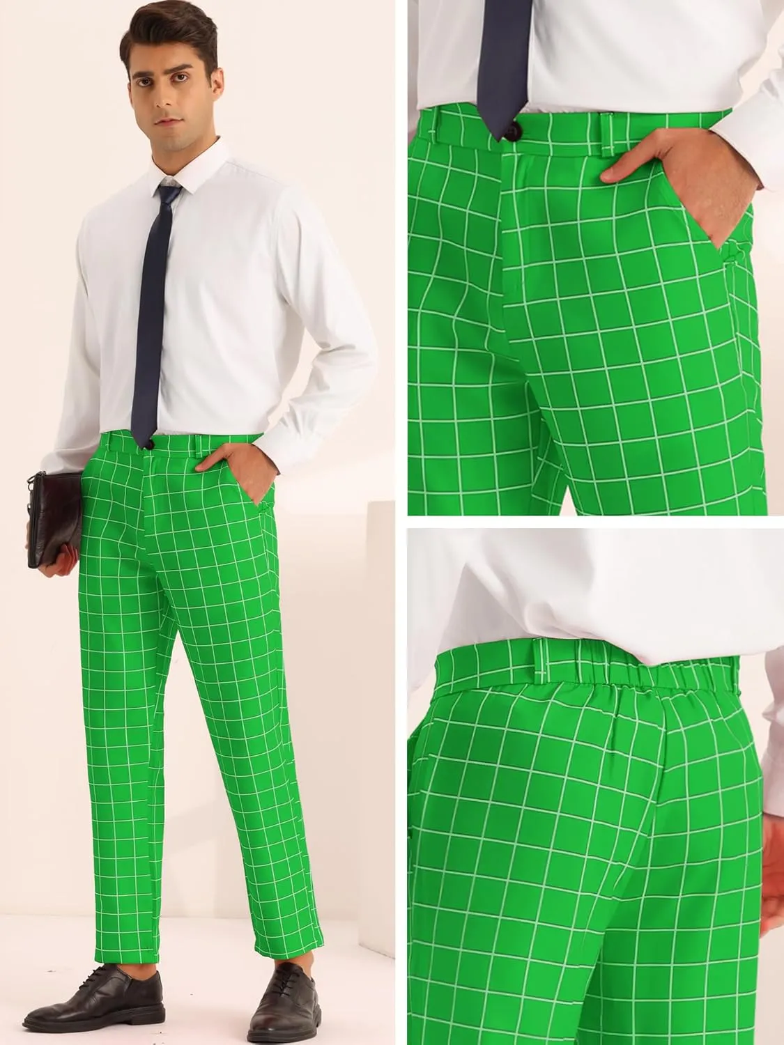 Lars Amadeus Plaid Pants for Men's Flat Front Colorful Checked Printed Dress Trousers