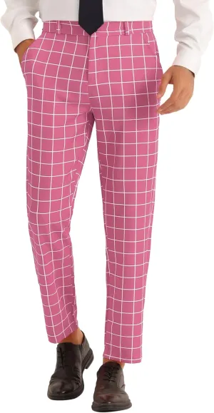 Lars Amadeus Plaid Pants for Men's Flat Front Colorful Checked Printed Dress Trousers