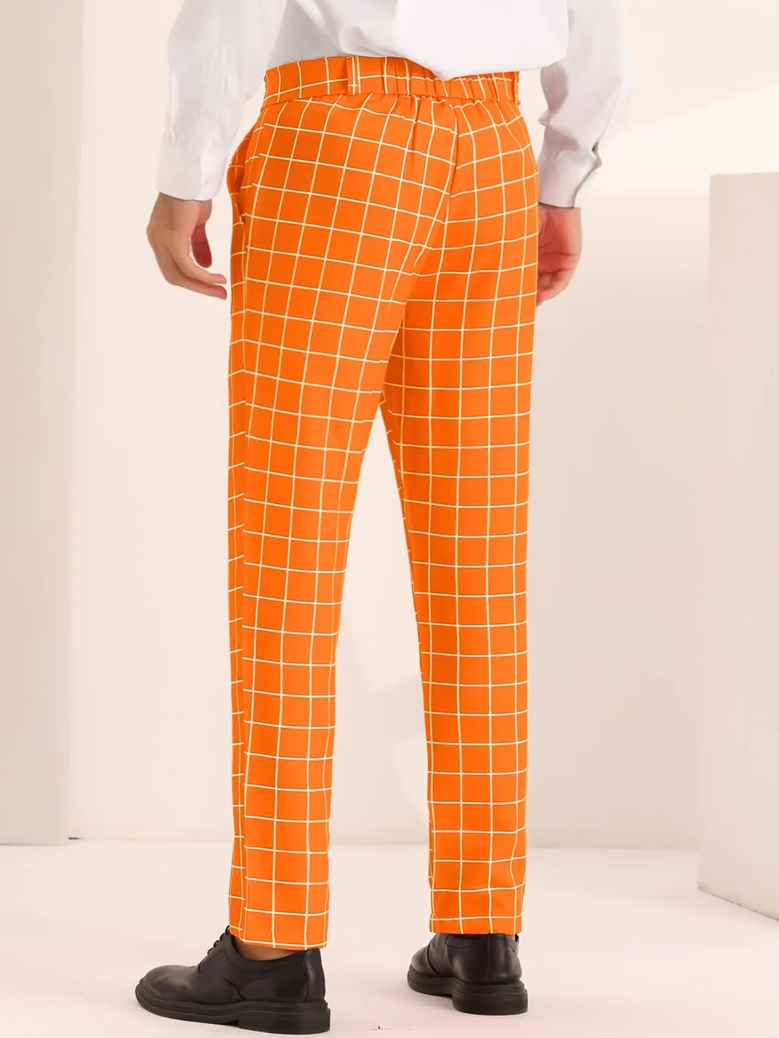 Lars Amadeus Plaid Pants for Men's Flat Front Colorful Checked Printed Dress Trousers