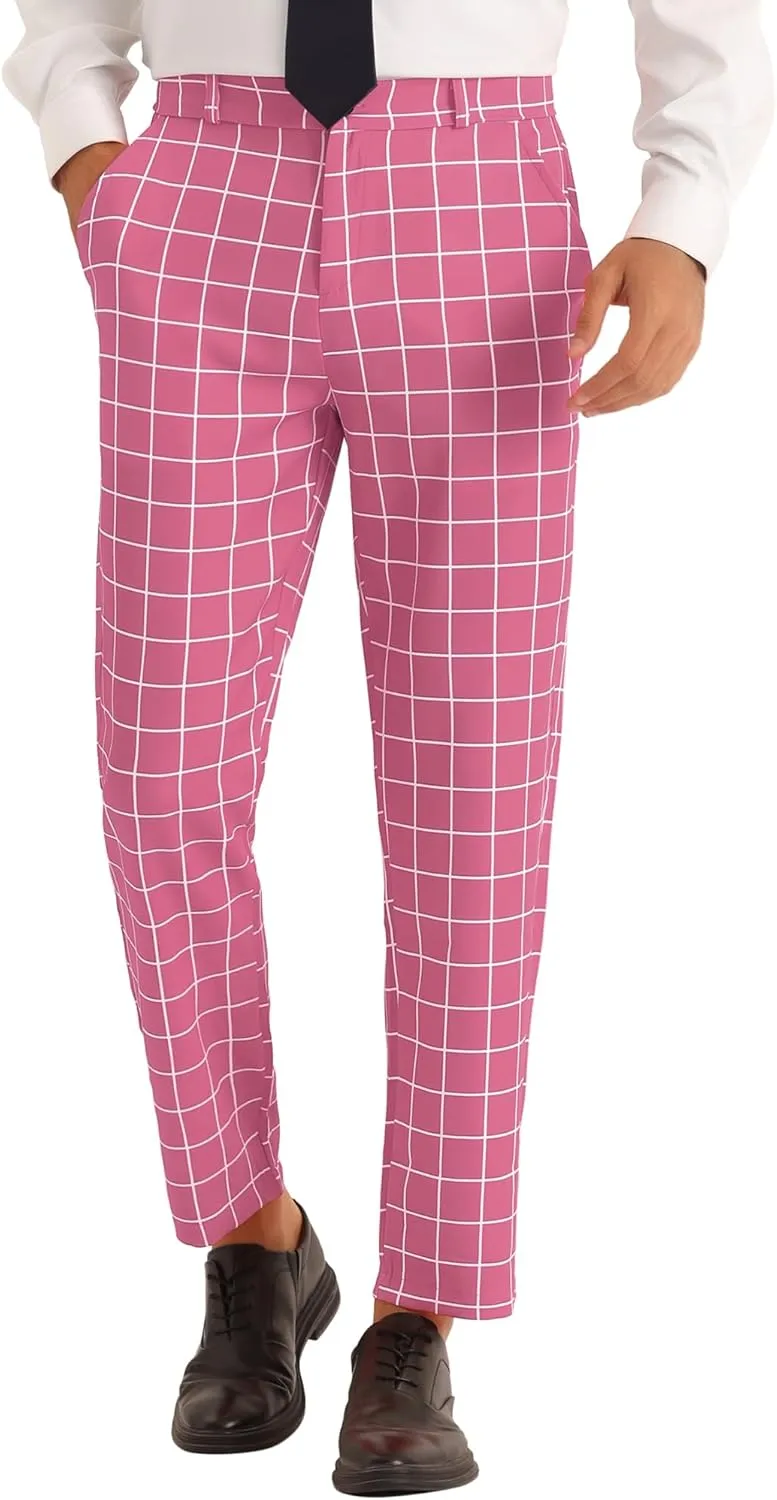 Lars Amadeus Plaid Pants for Men's Flat Front Colorful Checked Printed Dress Trousers
