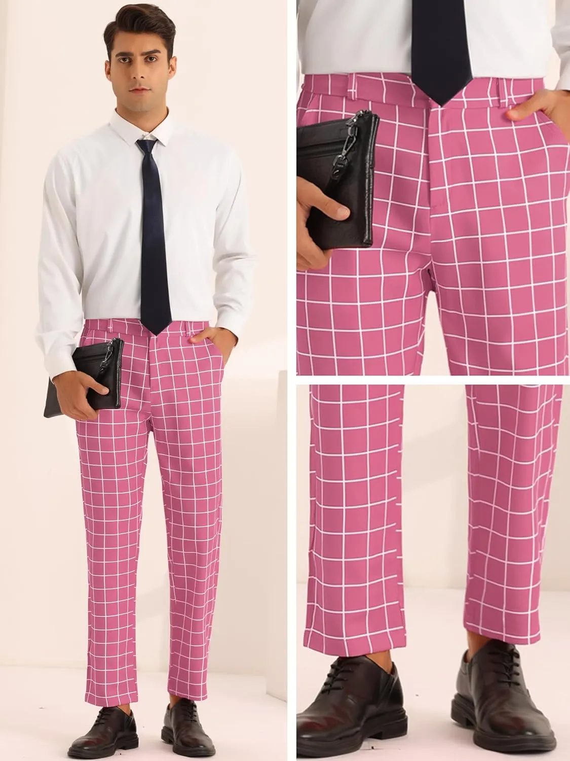 Lars Amadeus Plaid Pants for Men's Flat Front Colorful Checked Printed Dress Trousers