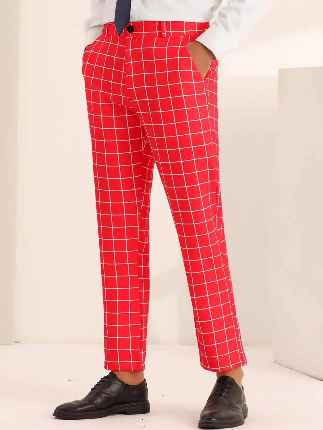 Lars Amadeus Plaid Pants for Men's Flat Front Colorful Checked Printed Dress Trousers